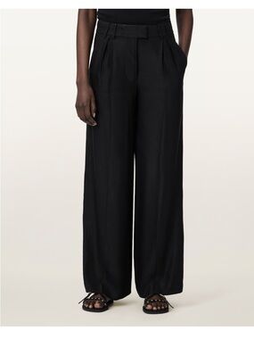 All Saints CHARLEY RELAXED FIT LINEN BLEND BLACK TROUSER PANTS - US6